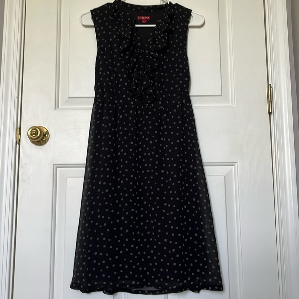 Black and gray polkadot dress
